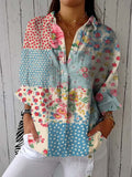 Vintage Bohemian Floral Cotton and Linen Peter Pan Ruffle Collar Shirt