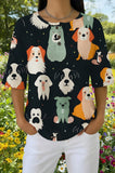 Womens Black Cartoon Dog Print Casual Shirt
