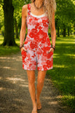 Women’s Red Rose Floral Print Casual Cotton Wide Leg Romper