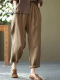 Casual Loose Solid Color Elastic Waist Pants