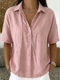 Vintage-Inspired Cotton-Linen Polo Shirt - Soft Textured Casual Top