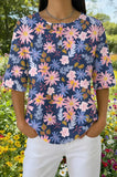 Womens Blue Floral Print Casual Shirt