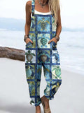 Wome'S Vintage Art Turtle Pattern Pattern Print Casual Cotton Wide Leg Jumpsuit