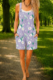 Women’s Lavender Daisy Print Casual Cotton Wide Leg Romper