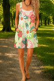 Women’s Green Daisy Floral Print Casual Cotton Wide Leg Romper