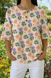 Womens Beige Multi-Color Floral Print Casual Henley Shirt