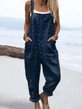 Women's Vintage Art Print Casual Cotton Wide Leg Jumpsuit