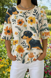 Womens Cream Floral Dog Print Casual Shirt