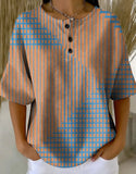 Women's Retro Multicolor Gradient Patchwork Abstraction Patterns Art Print Casual Waffle Cotton Shirt RM605