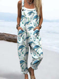 Women's Vintage Ocean Marine Turtle Print Casual Cotton Wide Leg Jumpsuit