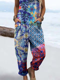 Wome'S Holiday Style Vintage  Art Geometric Floral Pattern Print Casual Cotton Wide Leg Jumpsuit
