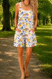 Women’s White Retro Floral Print Casual Cotton Wide Leg Romper
