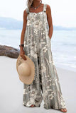 Vacation Retro Floral Print Wide Leg Jumpsuit