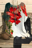 Round Neck Floral Print Short Sleeve Casual Blouse & Top