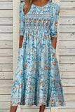 Round Neck Graphic Floral Print Half Sleeves Midi Dress