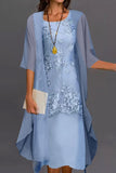 Casual Lace Two-Piece Jacket Midi Dress Set