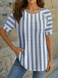 Casual Striped Round Neck Short Sleeve Tops