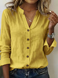 V-neck Linen and Cotton 3/4 Sleeved Casual Shirt