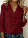 V-neck Linen and Cotton 3/4 Sleeved Casual Shirt