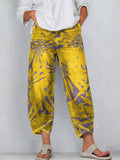 Vintage Floral Print Pockets Casual Denim Pants