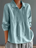 Floral Print Notched Long Sleeve Loose Blouse
