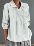 Floral Print Notched Long Sleeve Loose Blouse
