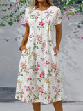 Floral Round Neck Short Sleeve Loose Midi Dress