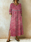 Floral Print Casual Lace-Trimmed Midi Dress