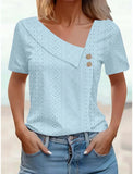 Women Plain Elegant Short Sleeve Loose T-shirt