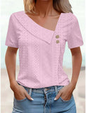 Women Plain Elegant Short Sleeve Loose T-shirt