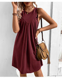 Casual Plain Elegant Cotton-Blend Crew Neck Sleeveless Midi Dress