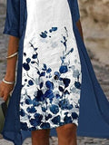 V Neck Color Block Casual Regular Fit Two-Piece Midi Dress