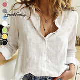 Solid Color Casual Loose Long Sleeve Linen Shirt