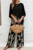Asymmetric Hemmed Shirt And Striped Pants Two Piece Set