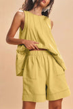 Womens 2 Piece Outfits Sleeveless Matching Sets High Waist Shorts with Pockets Tank Tops