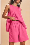 Womens 2 Piece Outfits Sleeveless Matching Sets High Waist Shorts with Pockets Tank Tops