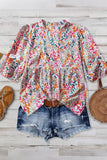 Plus Size Floral Print Notched Neck Boho Casual Summe Blouse