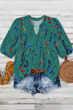 Plus Size Floral Print Notched Neck Boho Casual Summe Blouse