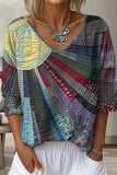 Casual Print V-neck Long Sleeve Loose Tops