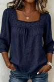 Square Neck Half Sleeve Plain Regular Loose Blouse For Women