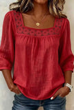 Square Neck Half Sleeve Plain Regular Loose Blouse For Women