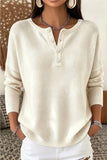 Vintage Plain Henley Collar Long Sleeve Sweater