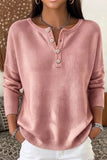 Vintage Plain Henley Collar Long Sleeve Sweater