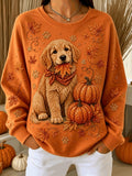 Women Casual Dog Halloween Crew Neck Long Sleeve Sweatshirt