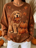 Women Casual Dog Halloween Crew Neck Long Sleeve Sweatshirt