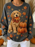 Women Casual Dog Halloween Crew Neck Long Sleeve Sweatshirt