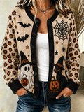 Women Cat Pumpkin Long Sleeve Comfy Vintage Printing Cardigan