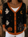 Women V Neck Regular Fit Simple Knit Cardigan