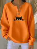 Women Casual Cat Crew Neck Long Sleeve Sweatshirt