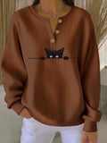 Women Casual Cat Crew Neck Long Sleeve Sweatshirt